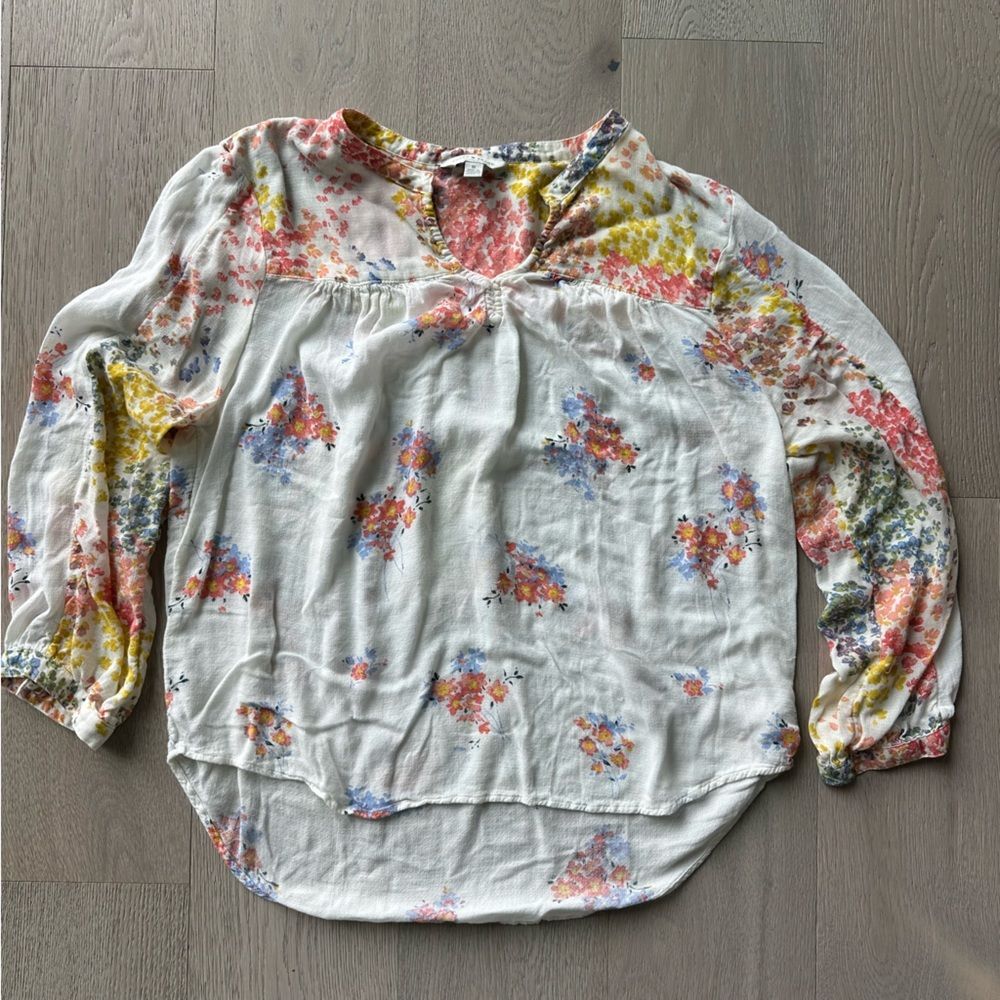 Lucky Brand White Floral Blouse Size Medium